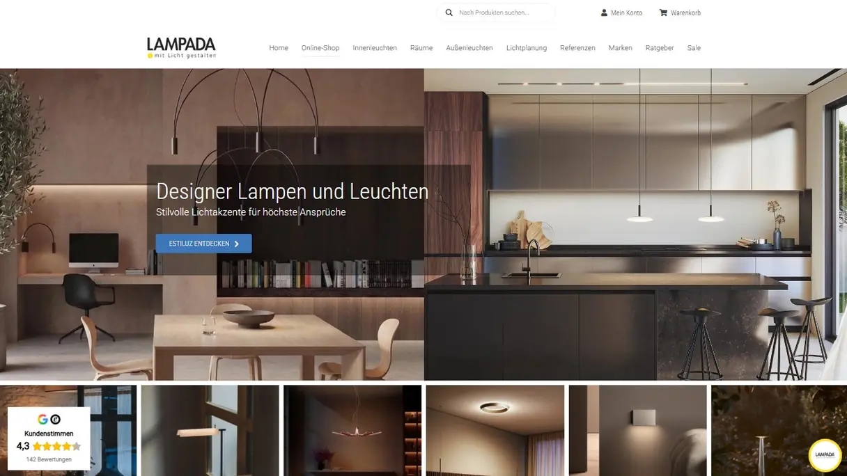 Screenshot of the project Online store for designer lighting